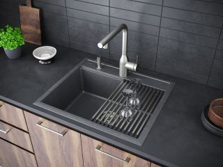 Комплект Paulmark: мойка Stepia 60 и ролл-мат Step PM115951-DG+R375-BS графит/брашированная нержавеющая сталь